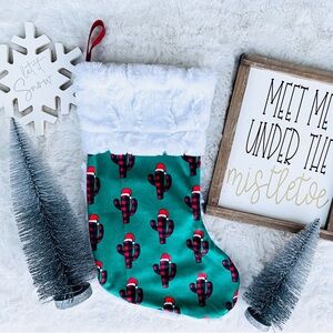 Green Plaid Cactus Minky Stockings